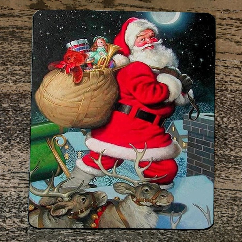 Mouse Pad Santa Clause on Roof With Toys‎ Xmas Christmas